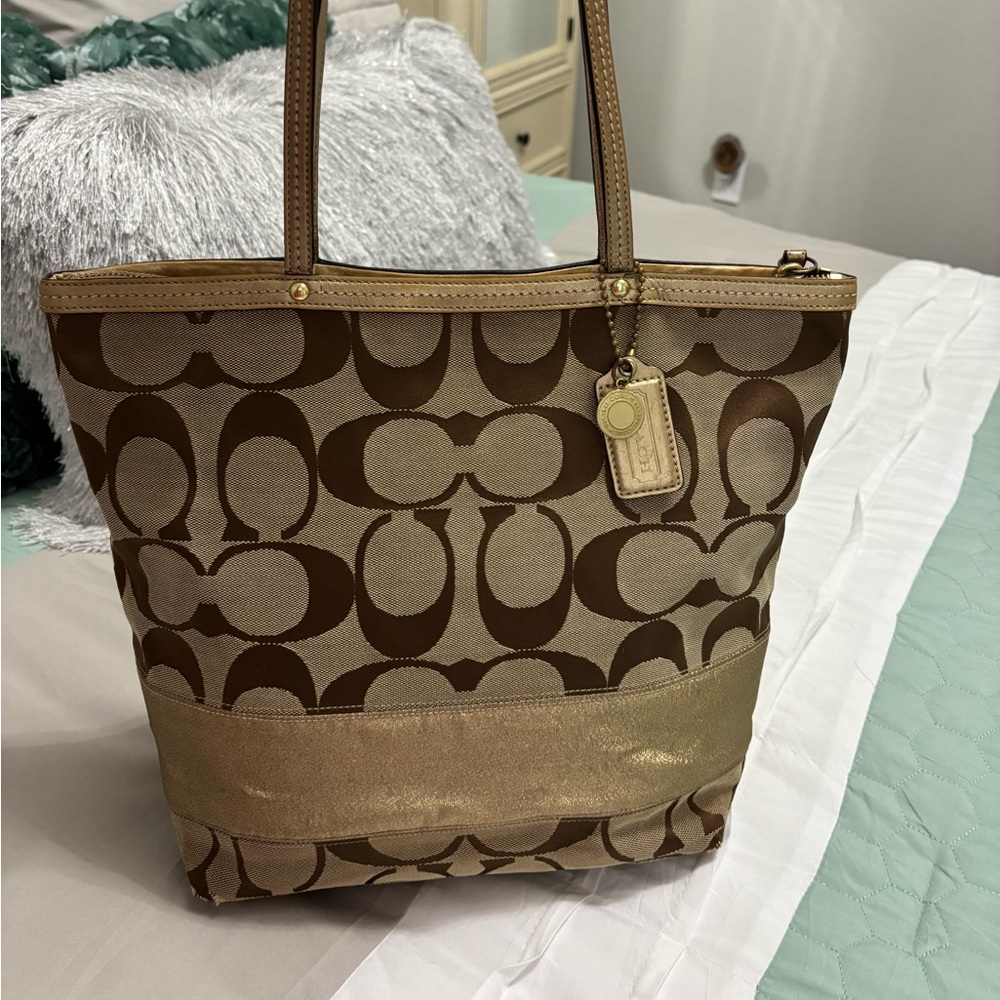 Coach Signature Brown and Gold Tote